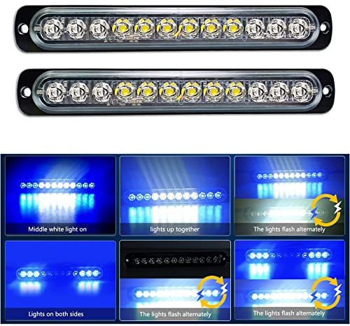 Willpower Feu de Penetration Lumière Stroboscopique 12V 24V Bleu Blanc | Feux Flash Avant Voyant D’Alarme Urgence Clignotants Barre D'avertissement pour Auto Voiture Véhicule Tracteur Camion
