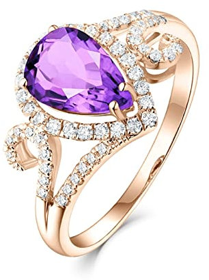 Epinki 750 Rotgold Diamantring, 1.33ct amethyst Eheringe Tropfen Verlobungsring Tropfenschliff Pärchen Ringe Echter Schmuck Gr.50 (15.9)