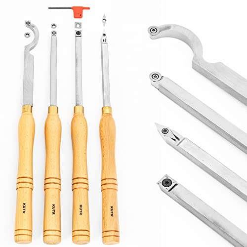 Full Size Professional Carbide Wood Turning Tools for Lathe Woodworking, 9 Pc. Set, Heavy Duty Rougher, Finishers, Detailer, and Replacement Cutting Blades, Beech Wood Handles