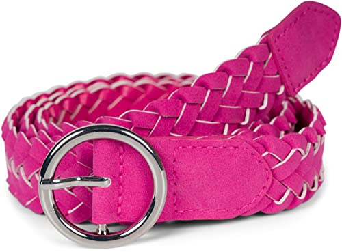 styleBREAKER Damen Flechtgürtel mit runder Schnalle, Kunstleder Einfarbig, Schmaler Hüftgürtel, One Size Gürtel 03010125, Farbe:Pink-Silber, Größe:110cm