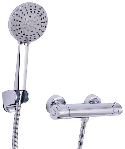 Duscharmatur-Thermostat Duschthermostat mit 38°C Sicherheitstaste Duscharmaturenset mit Handbrause, Wasserhahn Badewannenbrause Set Duschthermostat für Badezimmer, 0~90° Verstellbare Winkel