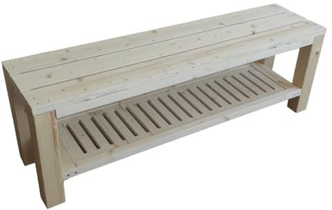 TOTAL WOOD 2012 Panchina in Legno Porta Scarpe Con Ripiano Inferiore Interno Scarpiena Panca con Vano Panca Spogliatoio Legno Naturale Anche Su Misura (150x38.5x50)