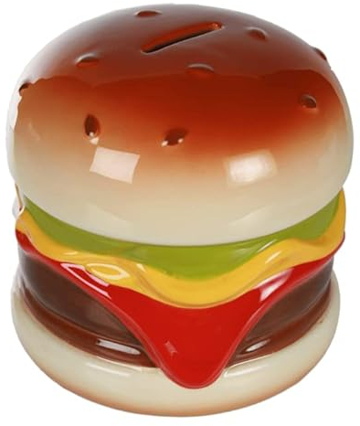 BLUECHOLON Tirelire Hamburger en céramique avec couvercle et clé.