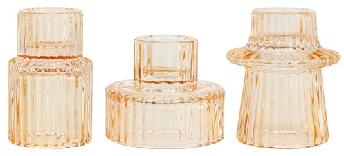 HofferRuffer Glas Kerzenhalter 2-in-1 Teelichthalter Kerzenhalter Taper Kerzen für Abendessen, Hochzeit, Urlaub, Geburtstag, Heimdekoration,Weihnachten(3Pcs Gelb)