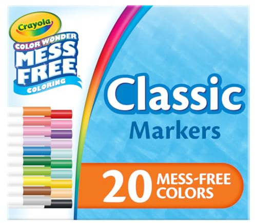 CRAYOLA Color Wonder Marker Set, 20 Mess Free Broad Line Markers for Kids & Toddlers 3+