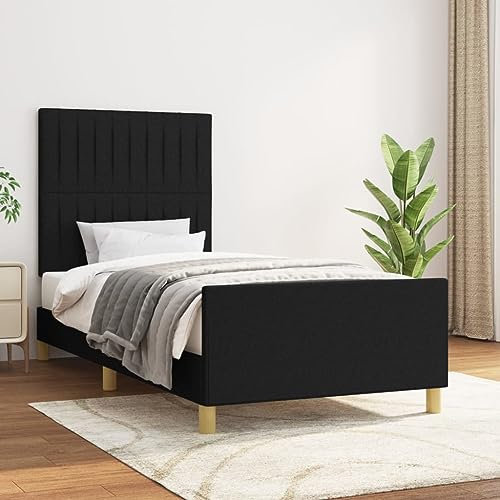 Gecheer Bettgestell mit Kopfteil Bett Rahmenbettgestell Holzbettrahmen Lattenrost Schlafzimmerbett Holzbett Bettrahmen Schlafzimmermöbel Gästebetten Schwarz 90x200 cm Stoff