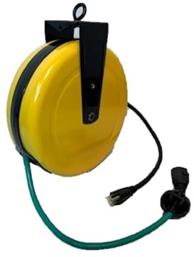 25 ft Locking, Retractable Extension Cord Reel - 15 amp (GREEN CORD)