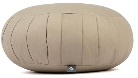 Bodhi Meditationskissen Zafu ECO | Klassisches Traditionelles Yogakissen Rund mit Dehnfalten | Bezug aus 100% Bio-Baumwolle | Hohes Yoga Sitzkissen mit Bio Dinkelfüllung | Sitzhöhe 19 cm