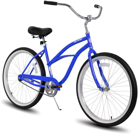 HH HILAND 26 Inch Womens Beach Cruiser Bike, Single Speed Commuter Bicycle with Rear Coaster Brake, Low Step-Through Frame, Comfortable Seat with Dual Springs, City Hybrid Bike for Women Men Adult