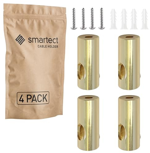 smartect Aluminium Wand- und Deckenpins 4 Stück für Textilkabel in Gold | Ø14 x 35mm Deckenbefestigung mit Schrauben und Dübeln, Affenschaukel Aufputz-Kabelhalter für eigenes DIY Projekt