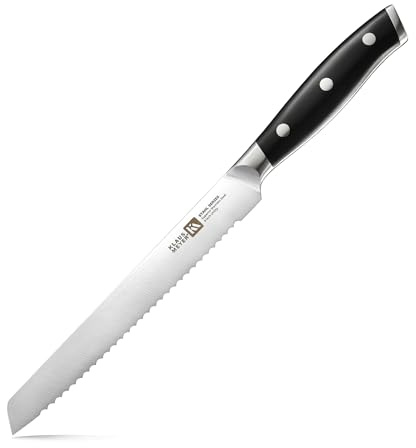 Klaus Meyer Serrated Utility Knife, Exclusive High Carbon German Steel, Full Tang, Ergonomic Handle, 6-Inch Tomato Knife (Black)