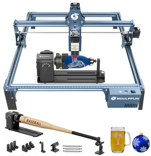 SCULPFUN S9 Laser Graviermaschine mit RA Pro Laser-Rotationswalze, 5,5 W Laserkopf Output Laser Cutter Lasergravur Holz, unregelmäßige Objektgravur, Arbeitsbereich 410 x 420 mm Graviergerät