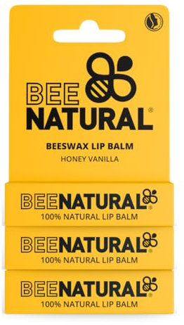 Bee Natural - 100% Natural Moisturising Lip Balm - Honey Vanilla - Pack of 3