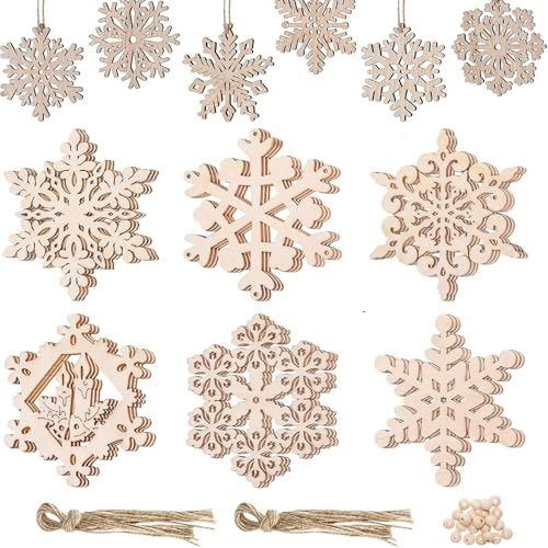 18 Stück Weihnachten Holzanhänger, Schneeflocken Christbaumschmuck Holz DIY Basteln für Weihnachtsdeko Geschenkanhänger, Plus EIN 12-Farbiger Wasserfarbenstift.