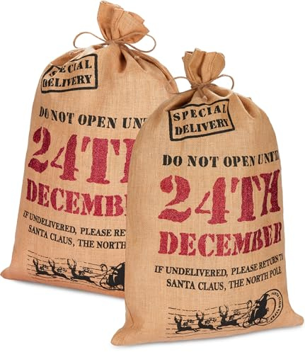 BRUBAKER 2er Set Weihnachtssack Do not open until 24th December - 80 cm Geschenksack für Weihnachten - Nikolaussack aus Jute - Sack mit Kordel zum Verpacken von Geschenken