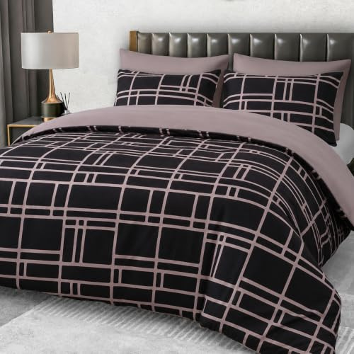 Pamposh Double Duvet Set - Premium Brushed Microfiber Reversible Double Duvet Cover - Hypoallergenic Bedding Sets 3 Pcs - Ultrasoft Quilt Cover Set with Zipper Closure