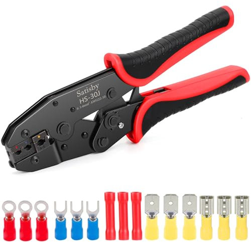 Pinza Crimpatrice Capicorda Cricchetto Automatico Autoregolante per 0,50-6mm² Connettori Elettrici Isolanti, Pinza per Capicorda