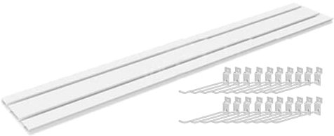 Lot de 8 panneaux muraux de garage avec 20 crochets - Blanc - 120 x 15,8 cm - Panneaux emboîtables pour magasin de détail, atelier, cuisine - Support mural pour affichage d'outils et rangement de