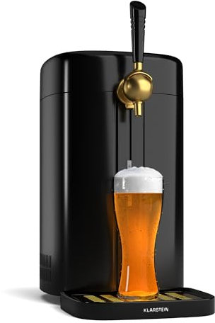 Klarstein FrostBrew Dispensador de Cerveza 5L - Sistema de Presión de CO₂, Refrigeración Termoeléctrica, Control de Temperatura 3-12°C, Barril Universal, Negro/Dorado