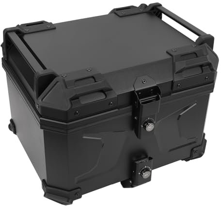 Acouto 45L ABS Motorcycle Top Box, Universal Motorbike Tail Case Trunk Storage for Helmet Luggage with Security Lock System, Black, Suitable for
