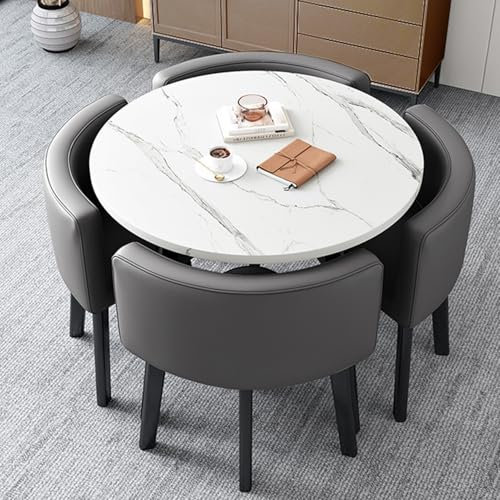 Verhandlungstisch für den Empfang, Bürotisch- und Stuhlset, Kleiner Konferenztisch, kleines Kaffee-Esstisch- und Stuhlset für 4 Personen, geeignet für Lounge, Wohnzimmer, Küche (grau)