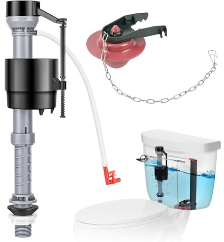 Teviora Universal Toilet Flusher Replacement Kit, Water-Saving & Height Adjustable Fill Valve, 2-Inch Flapper, Quiet & Anti-Siphon Toilet Repair Kit Inside Tank, Easy to Install (Red, 1-Pack)