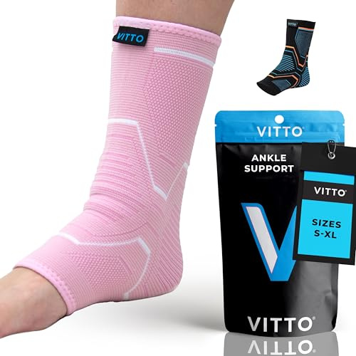 VITTO Fotledsstöd - Ankelstöd för stukad fotled, artrit, ledsmärta, stammar, skador, Ankelförbandage för plantar fasciit, unisex stöd för kvinnor & män, Rosa, M | Fotbandage vid stukningar och liggskador – ankelbandage fotleden lindrar också obehag i vardagen