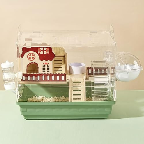 Jaula para hámster de acrílico 8 en 1 con todos los accesorios 35x26x32cm. Pequeño hábitat para hámsters con diseño de jardín, incluye casita para mascotas y jaula para erizos de un nivel con escalera
