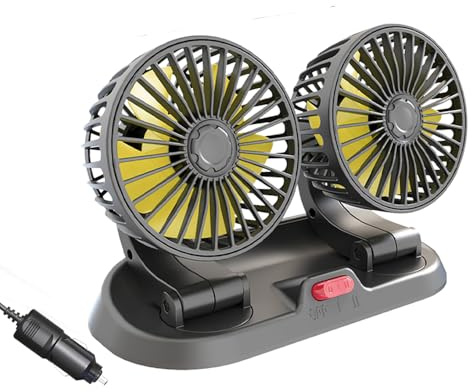 Ventilator Auto 12V Doppelkopf, Afenau Auto Ventilator 12V mit 2 Speed, 360 Grad Drehbar Doppelköpfiger Ventilator, Zigarettenanzünder Ventilator für Van LKW SUV RV Wohnmobil Wohnwagen