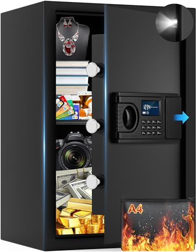 1.65 Cuft Safe Box, Home Safes Fireproof Waterproof, Security Document Safes with LED Digital Keypad, Alarm System, Hidden Mode, Fire Proof Safe for Home Valuables, 12.2D * 13.8W * 16.5H