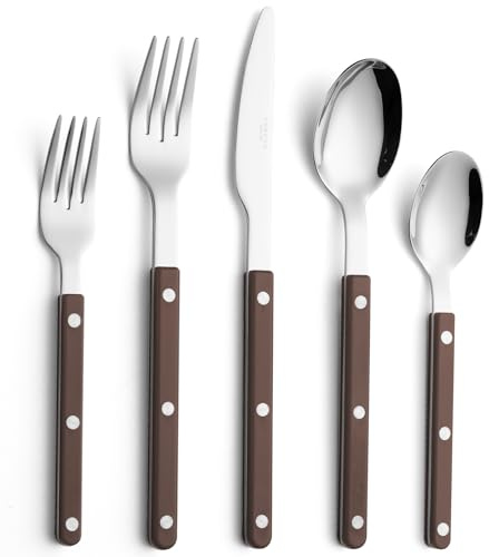 ANNOVA Silverware Set, Retro/Rivet Colorful Stainless Steel Tableware Kitchen Flatware Set Utensils, Includes Dinner Knives, Forks, Spoons, Salad Forks & Dessert Spoons (Brown, 10 Pieces)