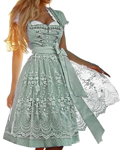 DeaAmyGline Dirndl Damen 3 Teilig - Trachtenkleid Damen Dirndlkleid Trachtenmode Grosse Grössen Trachtenrock Kleid mit Schürze und Dirndlbluse Komplettset für Oktoberfest Bayrische Trachten