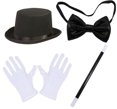 Peosaard Magikerkostym vuxen, 4 st/set trollkarlskostym halloween kit med hög hatt, trollspön, handskar och fluga vuxen för fester, cosplay och temaevenemang, hatt