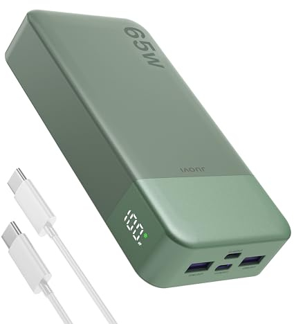 JUOVI Laptop Power Bank, 65W 20000mAh Powerbank Schnellladefunktion | Tragbarer Ladegerät Akku Pack mit 2 USB-C 2 USB-A, Externes Akkubank für Phone MacBook Tablet Notebook Steam Deck