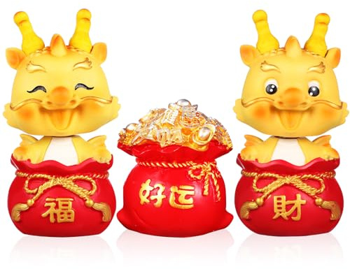 WEKADRIN Figuras de Dragón de Resina con Cabeza Movible Decoración de Escritorio y Hogar para Año Chino Símbolos de Fortuna y Riqueza Recuerdos Chinos Festivos