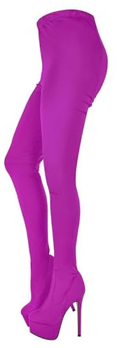 Sexy Pointed Toe Thigh High Boots with Stilettos Pull On Stretch Over the Knee High Boots for Women Platform Heels Sock Stocking Pants Booties Elastic Long Tall Booties Fuchsia Pole Dance Shoes Size 7