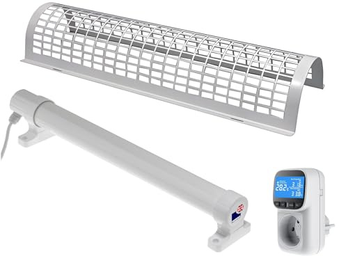 Morris 3ft Tube Heater Set with Digital Thermostat Plug & Safety Guard - 180W Efficient Tubular Heater for Airing Cupboards, Wardrobes & Damp Prevention - IP55 Rated, Easy Fit Brackets Included