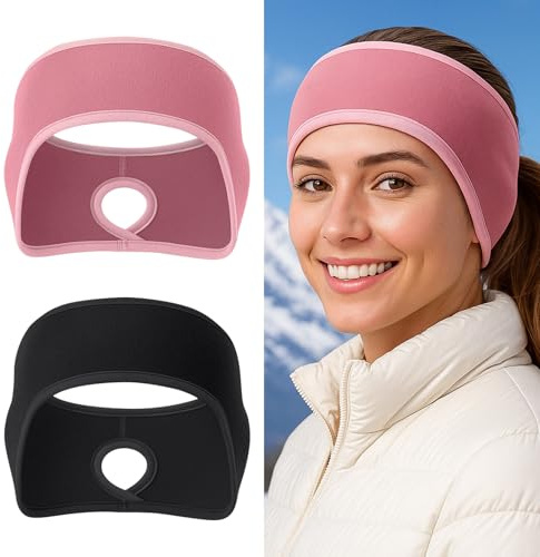 FOSDICK 2 Pezzi Fascia Capelli Donna in Pile Sherpa, Fascia Paraorecchie Invernale Antivento e Calda, Fascia per Capelli Donna con Foro per Coda, per Sport Jogging Escursionismo Ciclismo e Yoga