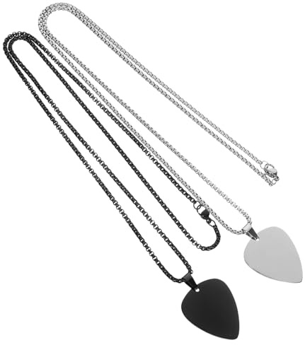 SECFOU 2 Stück Edelstahl Gitarren plektrum Anhänger Halskette für Damen Herren Gravierbar Leichtes Design Stilvoller Musikschmuck Geschenk für Gitarrenliebhaber
