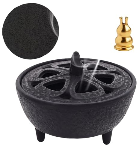 Cast Iron Incense Burner, Lotus Flower Incense Burner, Cast Iron Bowl and Lid for Sticks, Cones, Wax Melts, Charcoal and Resin, Office, Yoga,Living Room Decoration Supports Aromatherapy & Mindfulness