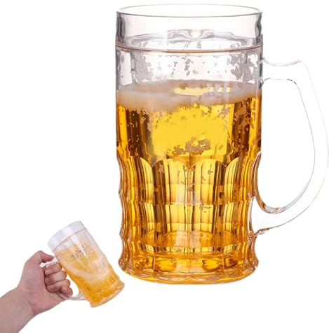 Generisch Doppelwandiges Bierglas, Doppelwandiger Bierkrug, Bier- & Getränke-Kühler mit Fake-Bier, als Partyspaß & Kostümzubehör 15 cm