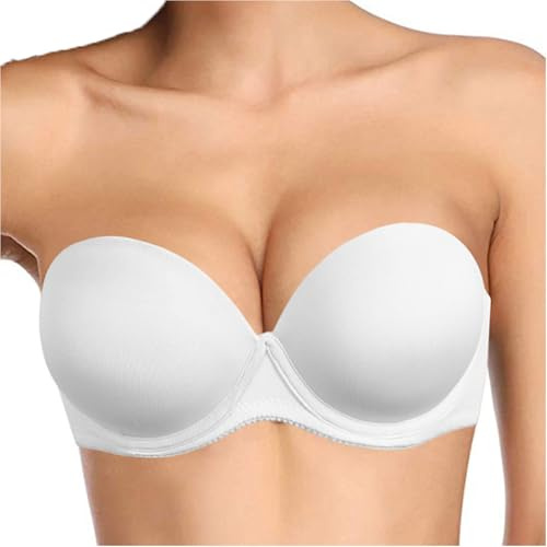 Plusexy Women's Push Up Strapless Bra Thick Padded Underwire Convertible Multiway Bras White 38C