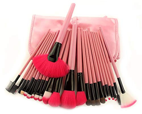 Makeupborstset 24 fibrer skönhetsverktyg ögonskugga ögonbryn ögonfrans läppborste set bärbar borste (rosa)