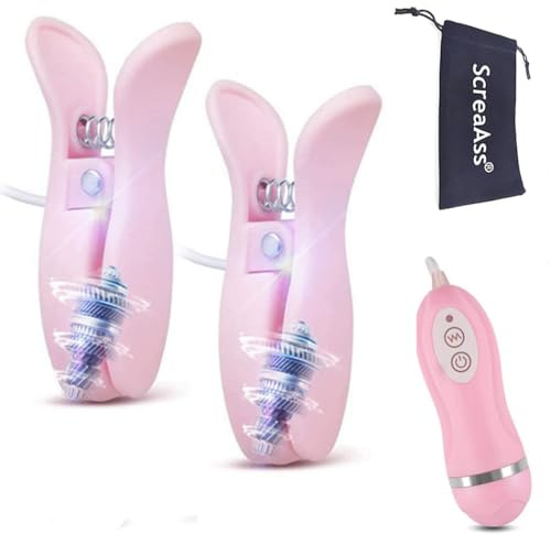 Elektrisch Nippel Clip Vibrator Vibrierender Klitoris Clip Brust Massage SM Nippelklemmen Für Orgasmus Stimulator, 10 Frequenz Schamlippenklemmen Mit Fernbedienung Sexspielzeug Für Frauen,Rosa