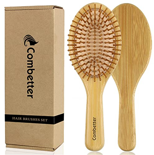 Combetter Hair Brush, Natural Bamboo Paddle Detangling Hairbrush, Eco-Friendly Wooden for Women, Men & Kids, Massage Scalp for Thick/Thin/Curly/Dry Hair