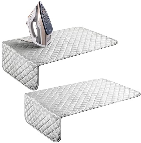 Oudain 2 Pieces Magnetic Ironing Mat Heat Resistant Ironing Blanket Portable Travel Folding Ironing Pad Iron Board Alternative Cover for Washer Dryer Table Top Laundry Clothes, 33 x 19, Grey