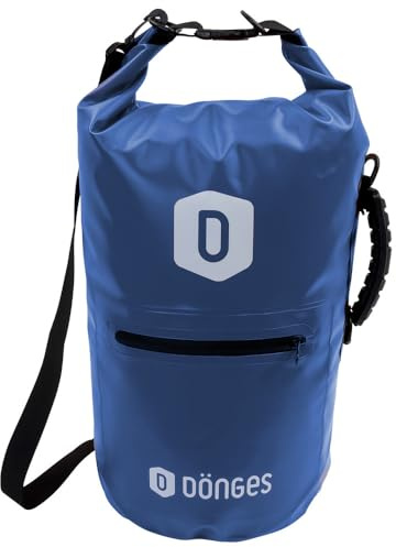 Dönges Seal-D Dry Bag 15 L mit Schultergurt & Fronttasche | Wasserdichter Seesack für Kajak, Camping, Wandern, Rafting, Bootfahren, Angeln, Schwimmen etc. | Packsack, Tasche,Beutel, Sack in blau
