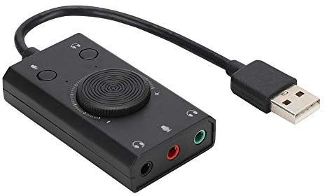 ASHATA USB Sound Card, USB Adapter External Stereo External Sound Card Multifunction Drive- Sound Sound Card with Indicator for Desktop PC Laptop