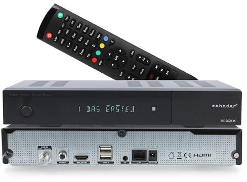ZEHNDER HX-2500 4K Sat Receiver mit Aufnahmefunktion und HDMI, IPTV Receiver, UHD, Alphanumerisches Display, 12V Netzteil, 2X USB, WiFi Funktionen, Mediaplayer, AAC-LC
