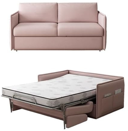 Generisch 2-in-1 umwandelbares Schlafsofa mit Memory-Schaum-Matratze - Rosa, Stahlrahmen, 208 cm x 156 cm x 80 cm, fr Wohnzimmer & Heimbro